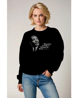 Urban Cool Martin Luther King Graphic Black Crewneck Sweatshirt