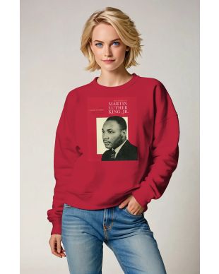 Radiant Red Patchwork Print Martin Luther King Stylish Crewneck Sweatshirt