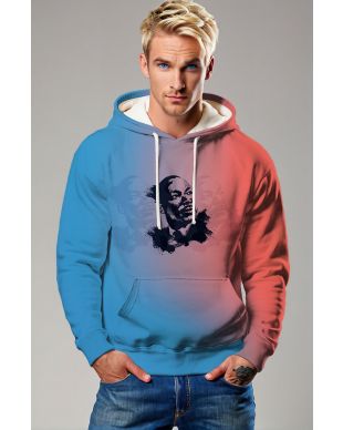 Cool Urban Street Fashion Martin Luther King Print Gradient Red Blue Comfortable Hoodie