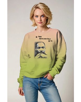 Comfort Fresh Soft Gradient Green Martin Luther King Printed Versatile Elegant Crewneck Sweatshirt