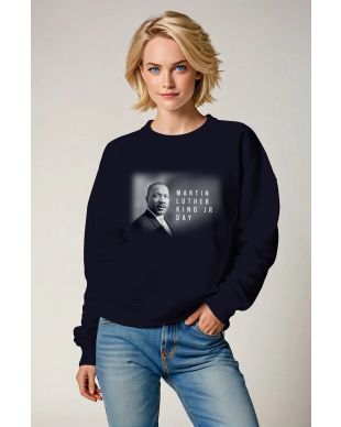Stylish Dark Blue Martin Luther King Printed Casual Crewneck Sweatshirt