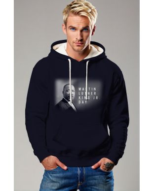 Stylish Dark Blue Martin Luther King Print Hoodie