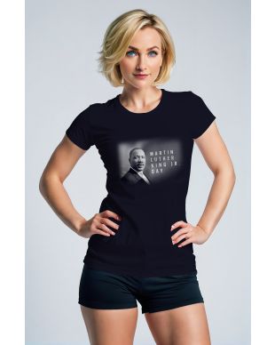 Bold Martin Luther King Graphic Tee Dark Blue Casual Fashion Shirt