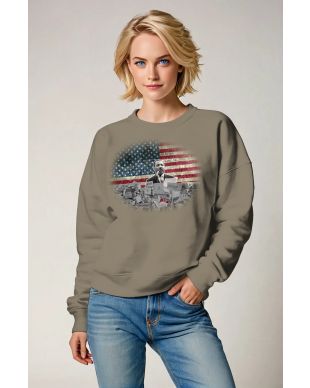 Street Style Martin Luther King Graphic Khaki Crewneck Sweatshirt