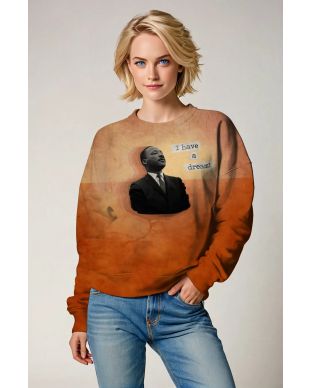 Vintage Unique Martin Luther King Print Orange Crewneck Sweatshirt