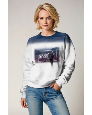 Gradient Blue Printed Graphic Martin Luther King White Crewneck Sweatshirt