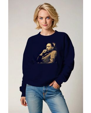 Vivid Dark Blue Martin Luther King Print Crewneck Sweatshirt
