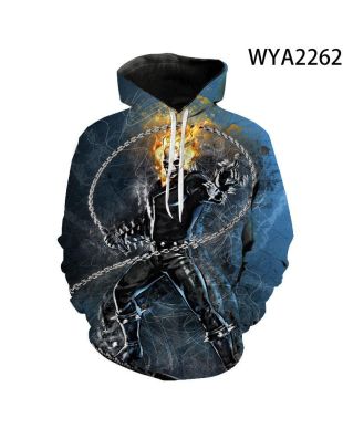 Movie Ghost Rider Print Hoodie Streetwear Classic Fit