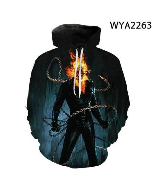 Movie Ghost Rider Print Hoodie Everyday Wear Urban Style