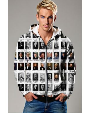 Presidential Portraits Comfy Zip Hoodie Black and White Print