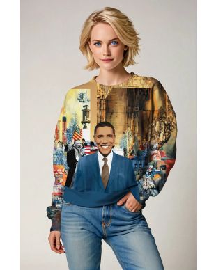 Obama Presidential Memorial Graphic Sweatshirt Yellow Urban Scene