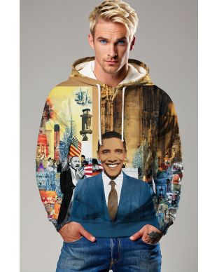 Urban Style Obama Presidential Hoodie Yellow Background Abstract Street Design
