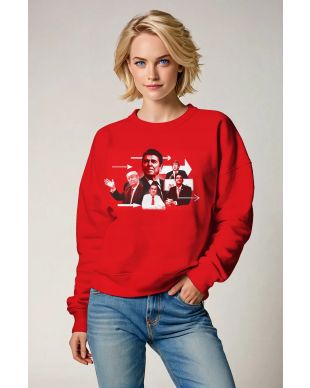 Red Presidential Portrait Graphic Comfort Crewneck Sweatshirt