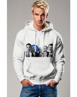 Presidential Memorial White Hoodie with Black and White Portrait Print