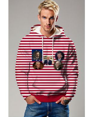 Red White Striped Presidential Print Hoodie