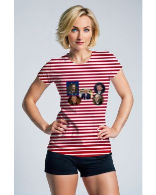 Presidential Red White Striped Comfortable TShirt With Historical Presidential Portraits