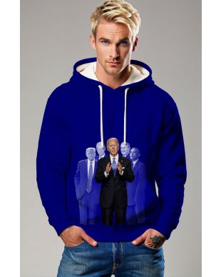 Blue Presidential Memorial Hoodie with Modern Portraits of US Presidents