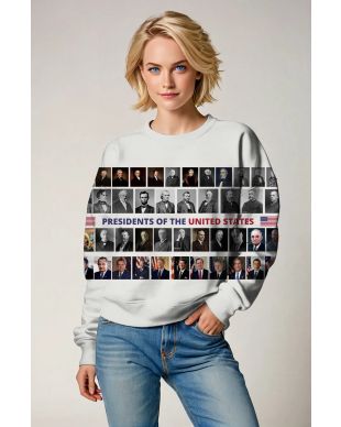 Comfortable Relaxed Fit White Presidential Memorial Graphic Crewneck Sweatshirt