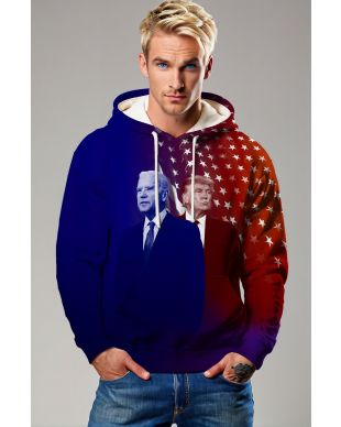 Blue Red Presidential Memorial Hoodie with Biden and Trump Print