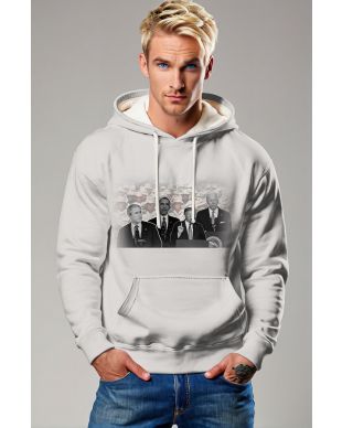 Presidential Memorial White Comfort Hoodie with Black and White Soldier and President Print