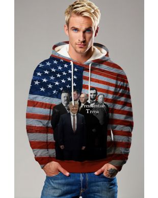 Casual Fashion Oversized Orange Hoodie with US Flag and Presidential Portraits Unisex