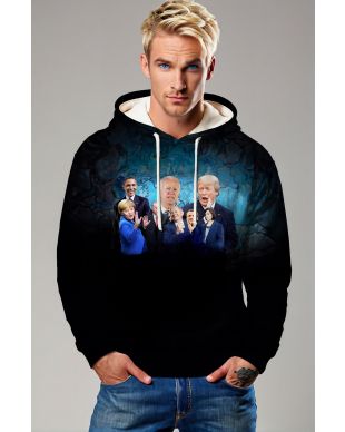 Presidential Portrait Blue Hued Black Hoodie