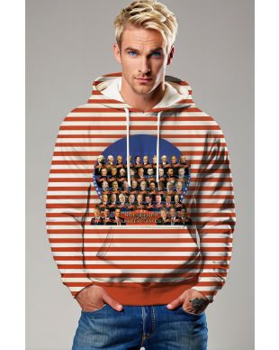 Presidential Striped Orange Comfy Hoodie With Portraits