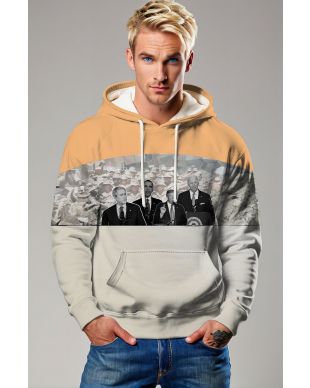 Yellow Presidential Tribute Hoodie with Soldier Print and Presidential Portraits