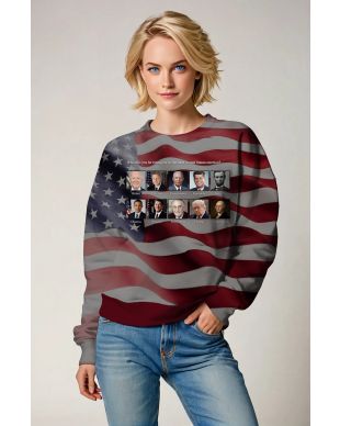 Comfort Soft Giant American Flag Presidential Print Crewneck Sweatshirt Gray