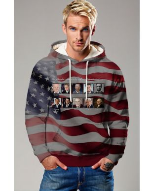 Grey USA Flag Presidential Printed Hoodie Casual Extra Large Soft and Comfortable
