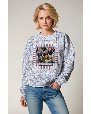 Street Style Blue Pattern Presidents Memorial Sweatshirt