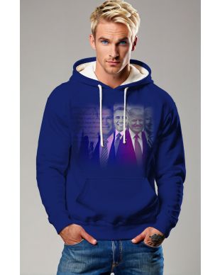 Presidential Print Stylish Blue Gradient Hooded Sweatshirt