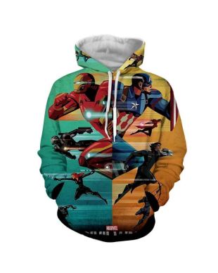 Avengers The Avengers All Heros Marvel Inspired Hoodie Blue Yellow