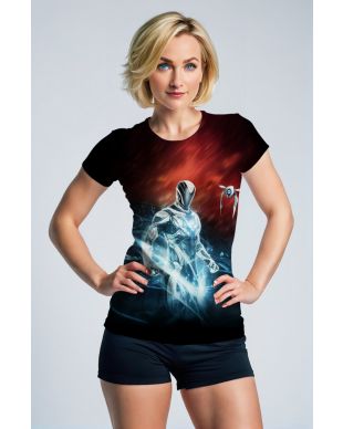 Futuristic Silver Warrior T‑Shirt – Deep Red & Black