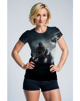 Dark Black Tactical Squad Graphic T‑Shirt