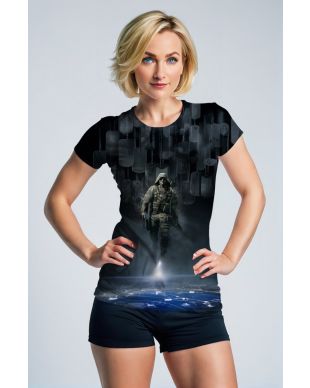 Black Tactical Soldier Graphic T‑Shirt