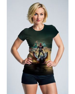 Dark Green & Black Red Hood Graphic T‑Shirt