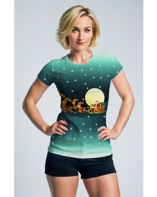 Dark Green Christmas Reindeer Santa T-Shirt