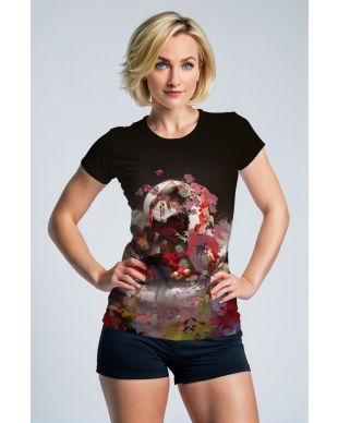 Black Anime Art T‑Shirt with Floral Accents