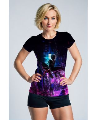 Dark Black & Neon Spider‑Man City Graphic T‑Shirt