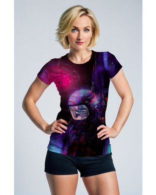 Dark Purple & Black Futuristic Astronaut Graphic T‑Shirt