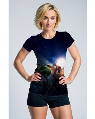 Dark Blue Hulk vs Iron Man Hulkbuster Battle Graphic T‑Shirt