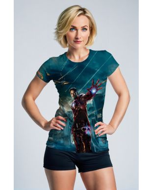 Teal Iron Man Battle Scene T‑Shirt