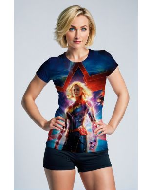 Captain Marvel Graphic Apparel – Vibrant Red & Blue T‑Shirt