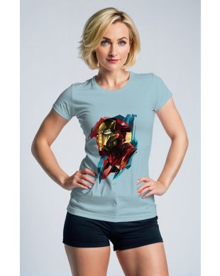Iron Hero Polygon Art Apparel – Light Blue T‑Shirt