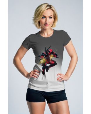 Gray & White Deadpool Graphic T‑Shirt – Action Hero Design