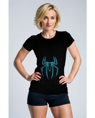Neon Blue Spider Logo T‑Shirt – Classic Black Tee