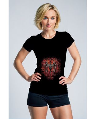 Black Spider Emblem T‑Shirt – Distressed Red Web Print