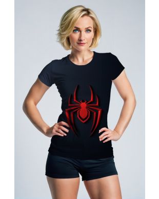 Black T‑Shirt with 3D Red Spider Graphic