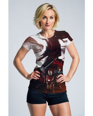 Red Gradient Avengers Graphic Tee – Bold Hero Lineup Shirt